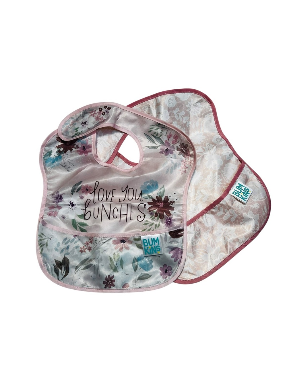 Bumkins Pink Floral "Love You Bunches" Waterproof Baby Bibs - 2 Pack